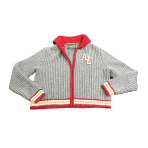 American Eagle Sweater Womens Medium Gray Knitted Varsity Jacket Chunky Cropped